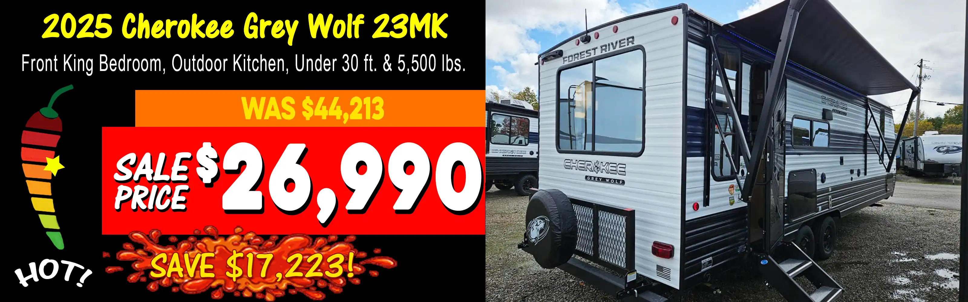 2025 Cherokee Grey Wolf 23MK Travel Trailer